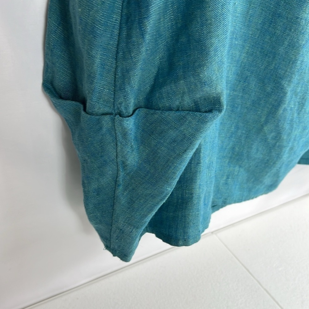 Yuvita Linens Sz XL Midi Cowl Neck Linen Sleeveless Dress Blue/Green Lagenlook - Picture 3 of 11